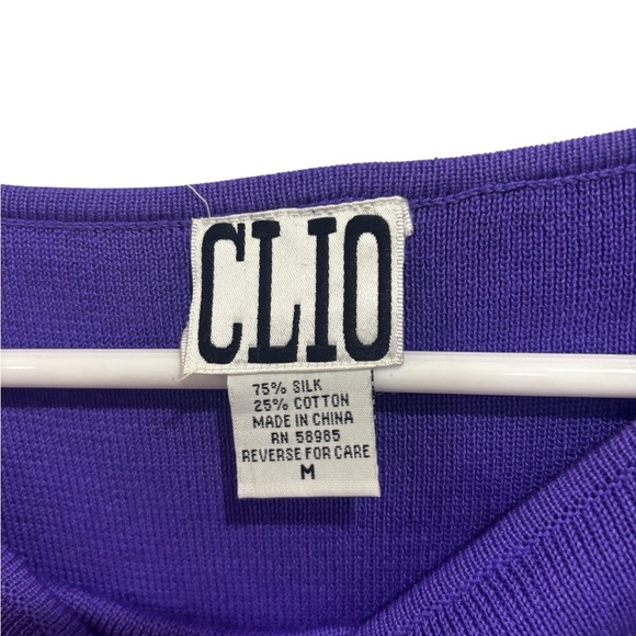 Vintage CLIO Silk & Cotton Beaded Fringe Top M Purple Square Neck Tank Pullover - Picture 2 of 7